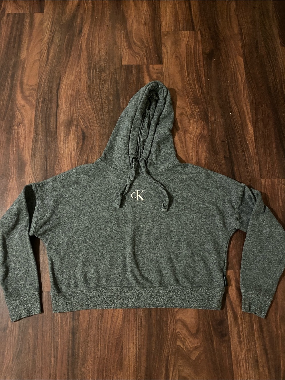 Calvin Klein Dark Gray Cropped Hooded Sweatshirt